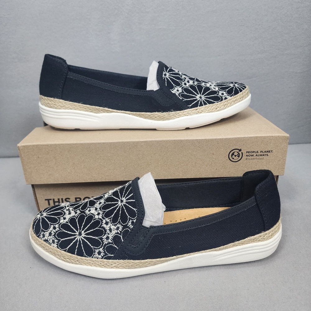 Clarks Elaina Harbor Black Floral Embroidered‎ Slip On Espadrille Womens 9 M